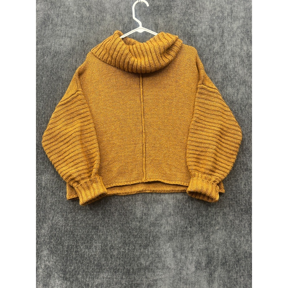 Olive &‎ Oak Sweater Womens Large Yellow Cable Knit Cowl Neck Ribbed Cropped